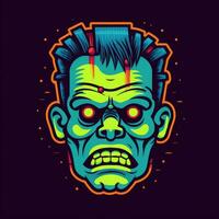 frankenstein zombie neon ikon logotyp halloween skrämmande ljus illustration tatuering isolerat vektor foto