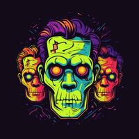 frankenstein zombie neon ikon logotyp halloween skrämmande ljus illustration tatuering isolerat vektor foto