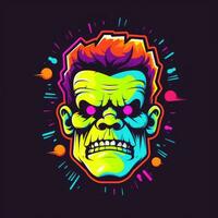 frankenstein zombie neon ikon logotyp halloween skrämmande ljus illustration tatuering isolerat vektor foto