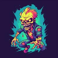 gående död- zombie neon ikon logotyp halloween skrämmande ljus illustration tatuering isolerat vektor foto