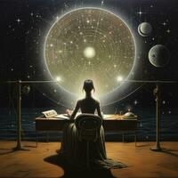 kvinna läsning mystisk astrologi fantasi zodiaken illustration tarot Öde framtida ockult kvinna foto