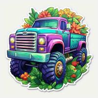 lastbil jeep färgrik tropisk stänk tshirt design tatuering klistermärke ClipArt Vinka miami parasid foto