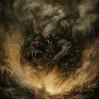 mörk fantasi Helvete lågor ondska Skräck rädsla rök demon krigare diablo illustration mardröm foto