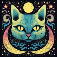 katt pott abstrakt psykodelia illustration rik klotter bild stjärna måne universum affisch foto