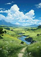 fantastisk panorama landskap anime ljus frihet inspiration tapet smartphone illustration foto