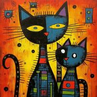 katt pott kubism konst olja målning abstrakt geometrisk rolig klotter illustration affisch tatoo foto