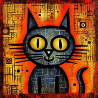 katt pott kubism konst olja målning abstrakt geometrisk rolig klotter illustration affisch tatoo foto