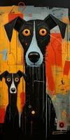 hundar uttrycksfull barn djur- illustration målning klippbok hand dragen konstverk söt tecknad serie foto
