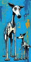 hundar uttrycksfull barn djur- illustration målning klippbok hand dragen konstverk söt tecknad serie foto