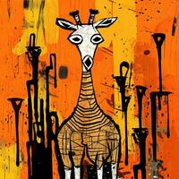 giraff uttrycksfull barn djur- illustration målning klippbok hand dragen konstverk söt tecknad serie foto