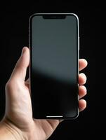 hand innehav smartphone attrapp mall mobil telefon vertikal enhet telefon skärm Ansökan foto