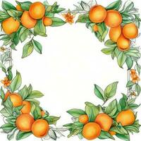 apelsiner blommig ram hälsning kort scrapbooking vattenfärg mild illustration gräns bröllop foto