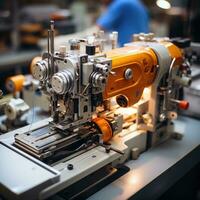 vävning textil- fabrik arbetsyta maskin robot produktion mekaniker transportband Foto stänga