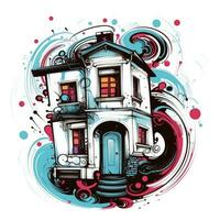 hus byggnad slott villa lekfull illustration skiss collage uttrycksfull konstverk ClipArt målning foto