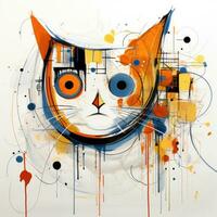 katt pott ansikte abstrakt karikatyr overkligt lekfull målning illustration tatuering geometri modern foto