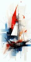 segelbåt fartyg abstrakt modern konst målning collage duk uttryck illustration konstverk foto