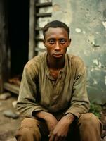 afrikansk amerikan man från de tidigt 1900 -talet färgad gammal Foto ai generativ