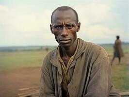 afrikansk amerikan man från de tidigt 1900 -talet färgad gammal Foto ai generativ