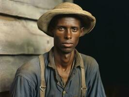 afrikansk amerikan man från de tidigt 1900 -talet färgad gammal Foto ai generativ