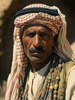 arab man från de tidigt 1900 -talet färgad gammal Foto ai generativ