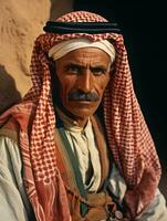 arab man från de tidigt 1900 -talet färgad gammal Foto ai generativ