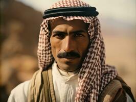 arab man från de tidigt 1900 -talet färgad gammal Foto ai generativ