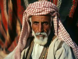 arab man från de tidigt 1900 -talet färgad gammal Foto ai generativ