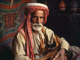 arab man från de tidigt 1900 -talet färgad gammal Foto ai generativ