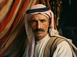 arab man från de tidigt 1900 -talet färgad gammal Foto ai generativ