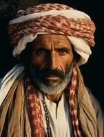 arab man från de tidigt 1900 -talet färgad gammal Foto ai generativ