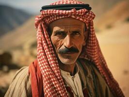 arab man från de tidigt 1900 -talet färgad gammal Foto ai generativ