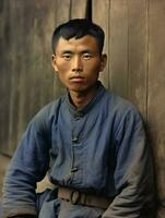 asiatisk man från de tidigt 1900 -talet färgad gammal Foto ai generativ