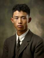 asiatisk man från de tidigt 1900 -talet färgad gammal Foto ai generativ