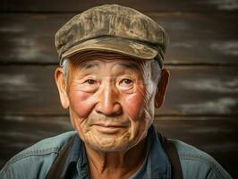 asiatisk man från de tidigt 1900 -talet färgad gammal Foto ai generativ