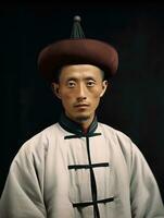 asiatisk man från de tidigt 1900 -talet färgad gammal Foto ai generativ