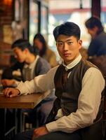 asiatisk man från de tidigt 1900 -talet färgad gammal Foto ai generativ