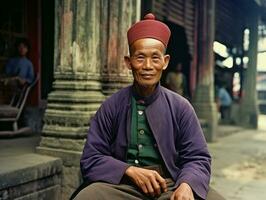 asiatisk man från de tidigt 1900 -talet färgad gammal Foto ai generativ