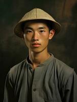 asiatisk man från de tidigt 1900 -talet färgad gammal Foto ai generativ