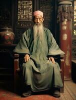 asiatisk man från de tidigt 1900 -talet färgad gammal Foto ai generativ