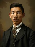 asiatisk man från de tidigt 1900 -talet färgad gammal Foto ai generativ