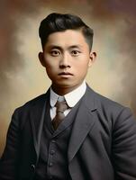 asiatisk man från de tidigt 1900 -talet färgad gammal Foto ai generativ