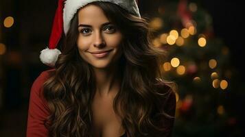Söt Semester klädd flicka njuter de jul festligheter. generativ ai. foto