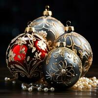 elegant ornament. guld, silver, och röd ornament på en svart bakgrund foto