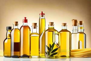olika typer av oliv olja och Övrig oljor. ai-genererad foto