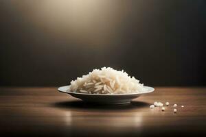en skål av ris på en tabell med en ljus. ai-genererad foto