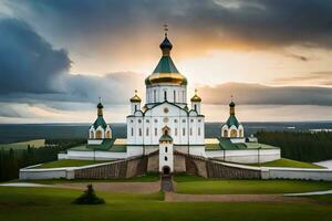de kyrka av de helig korsa i de ryska landsbygden. ai-genererad foto