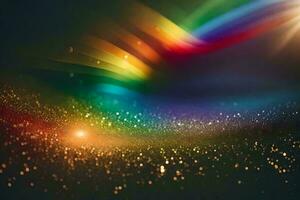 en regnbåge är lysande i de mörk med en ljus ljus. ai-genererad foto