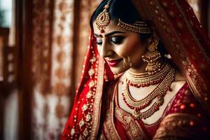 en skön brud i traditionell indisk klädsel. ai-genererad foto