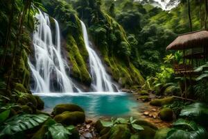 vattenfall i de djungel. ai-genererad foto