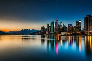 de stad horisont på skymning i hong kong. ai-genererad foto